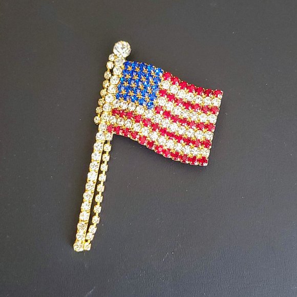 Vintage Red, White & Blue Rhinestone Flag Pin Brooch - Picture 4 of 6